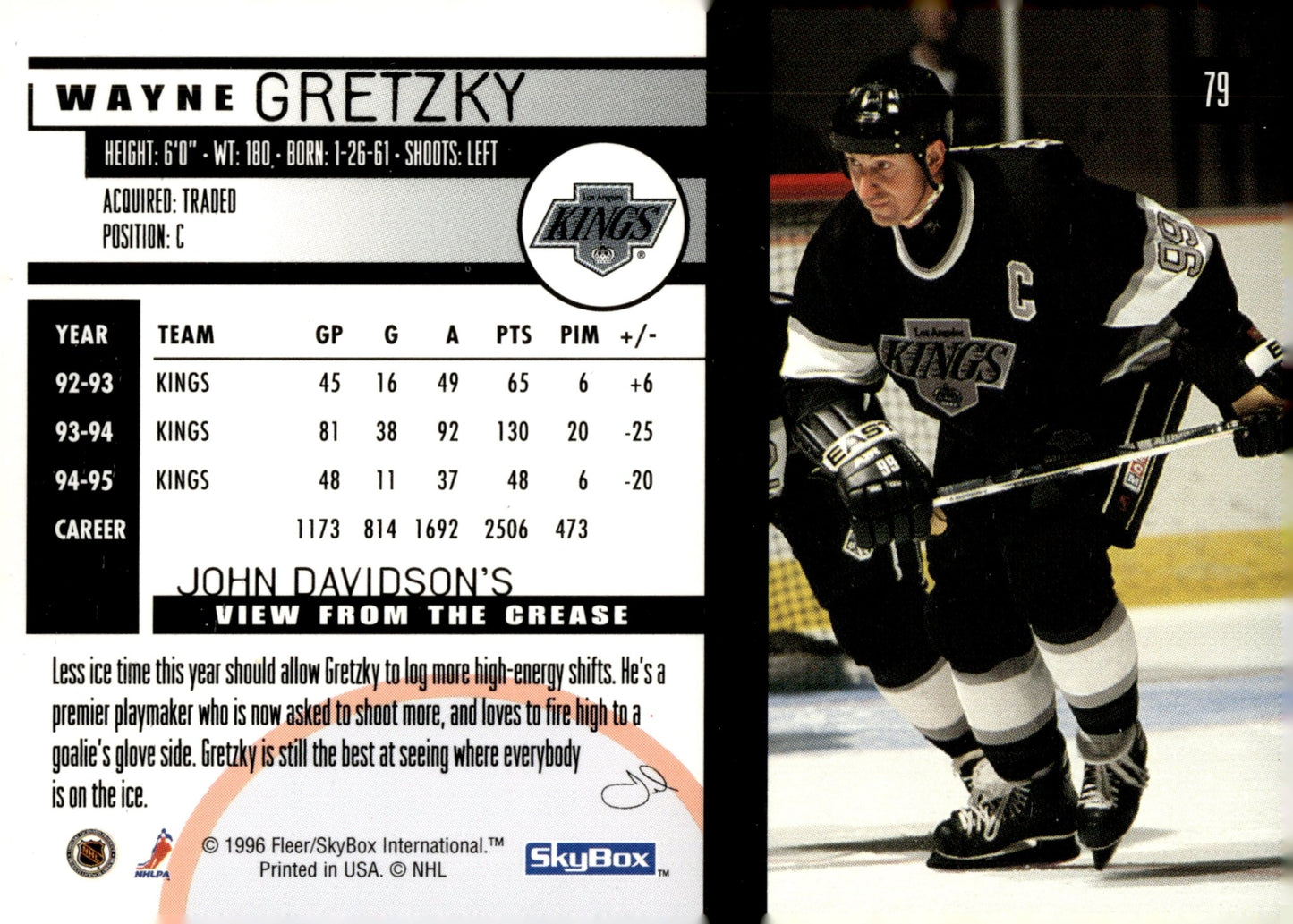 Wayne Gretzky 1995 - 96 Skybox Impact #79 - Collector Store LLC