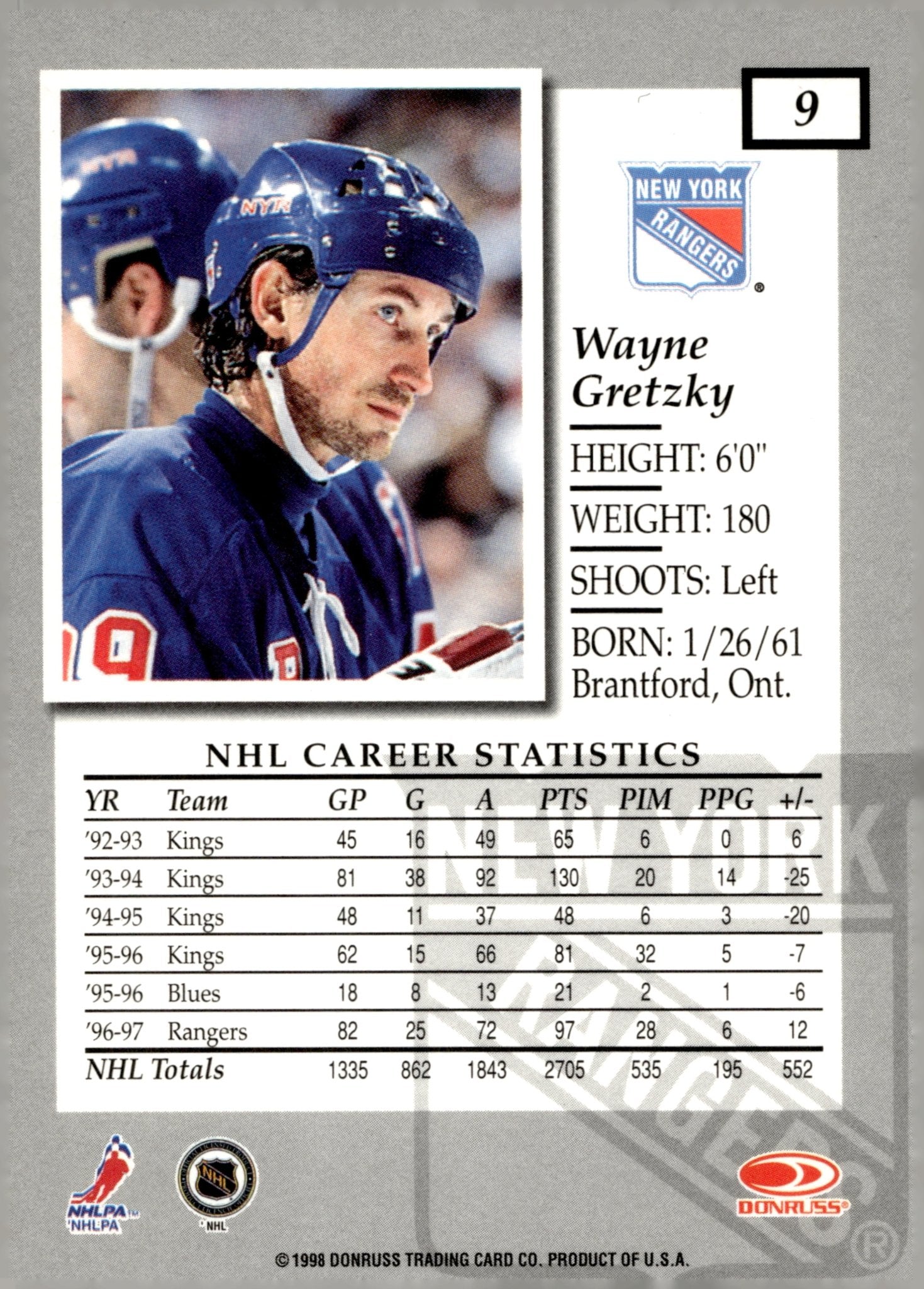 Wayne Gretzky 1997 - 98 Donruss Elite #9 #1 - Collector Store LLC