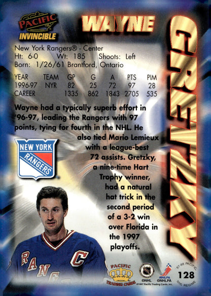 Wayne Gretzky 1997 - 98 Pacific Invincible Regime #128 - Collector Store LLC