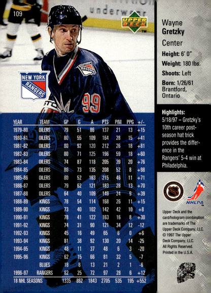 Wayne Gretzky 1997 - 98 Upper Deck Game Dated #109 - Collector Store LLC