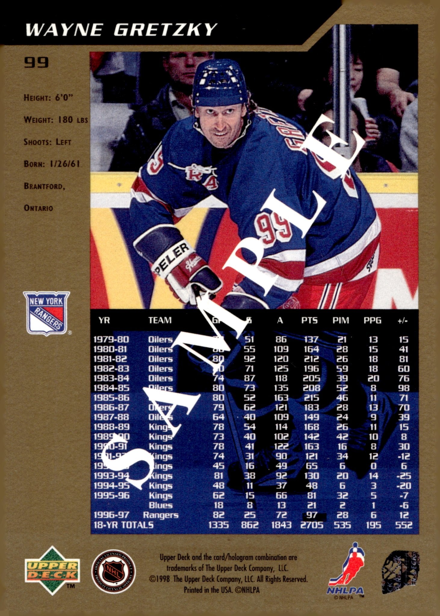 Wayne Gretzky 1997 - 98 Upper Deck SP Authentic #99 - Collector Store LLC