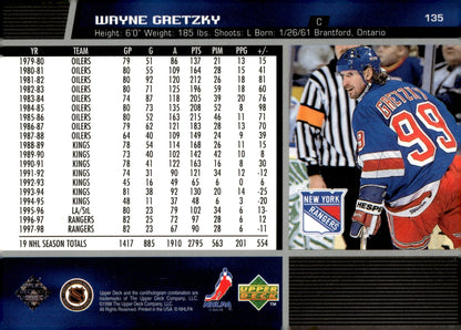 Wayne Gretzky 1998 - 99 Upper Deck Game Dated #135 - Collector Store LLC