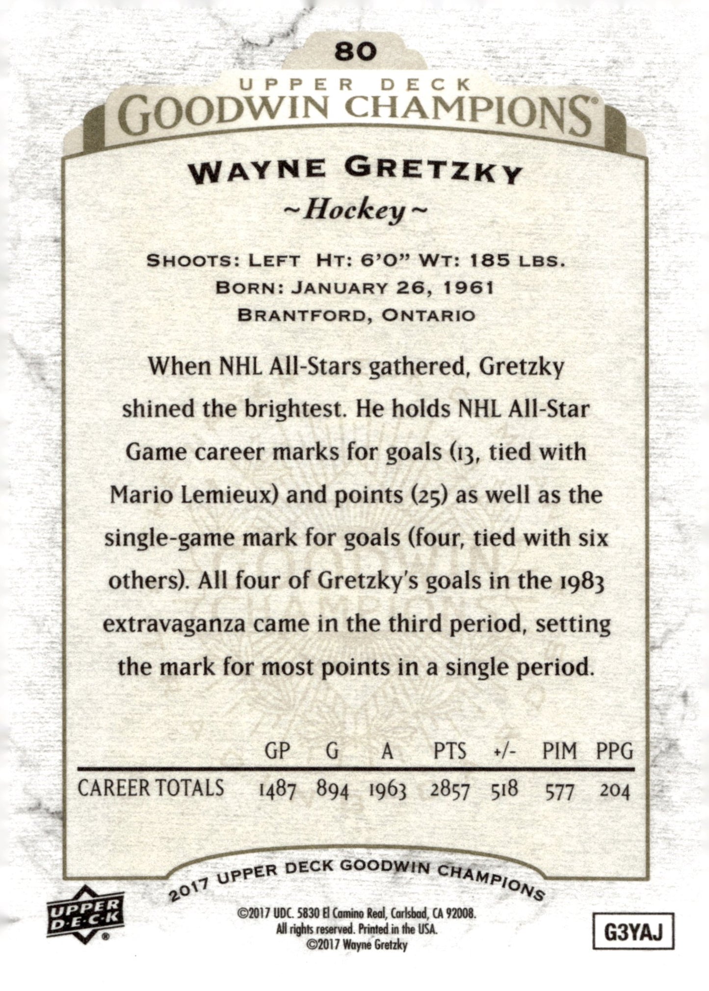 Wayne Gretzky 2017 Upper Deck Goodwin Champions #80 - Collector Store LLC