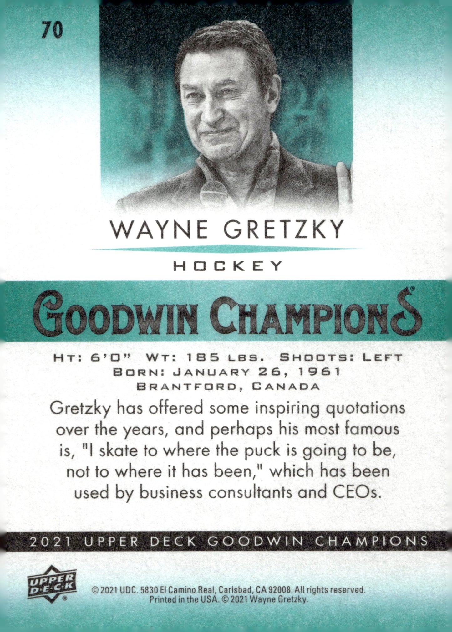 Wayne Gretzky 2021 Upper Deck Goodwin Champions #70 - Collector Store LLC