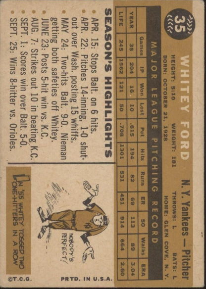 Whitey Ford 1960 Topps #35 New York Yankees VG #2 - Collector Store LLC