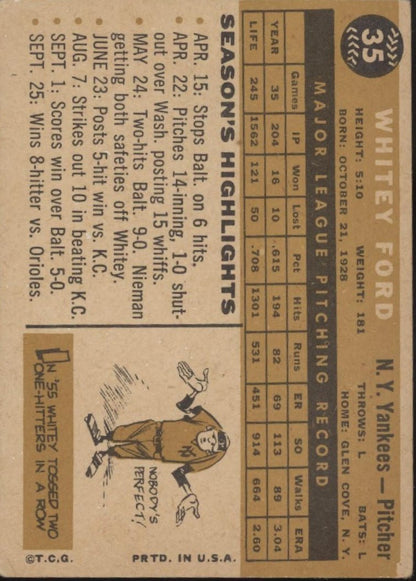 Whitey Ford 1960 Topps #35 New York Yankees VG - Collector Store LLC