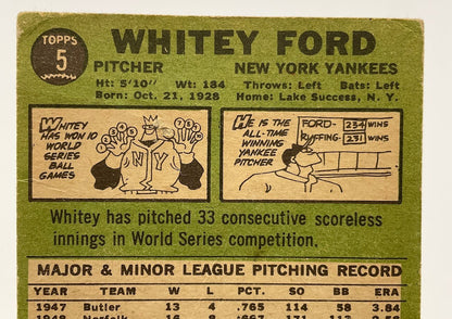 Whitey Ford 1967 Topps #5 New York Yankees VG - Collector Store LLC
