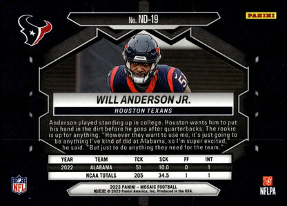 Will Anderson Jr. 2023 Panini Mosaic NFL Debut RC #ND - 19 - Collector Store LLC