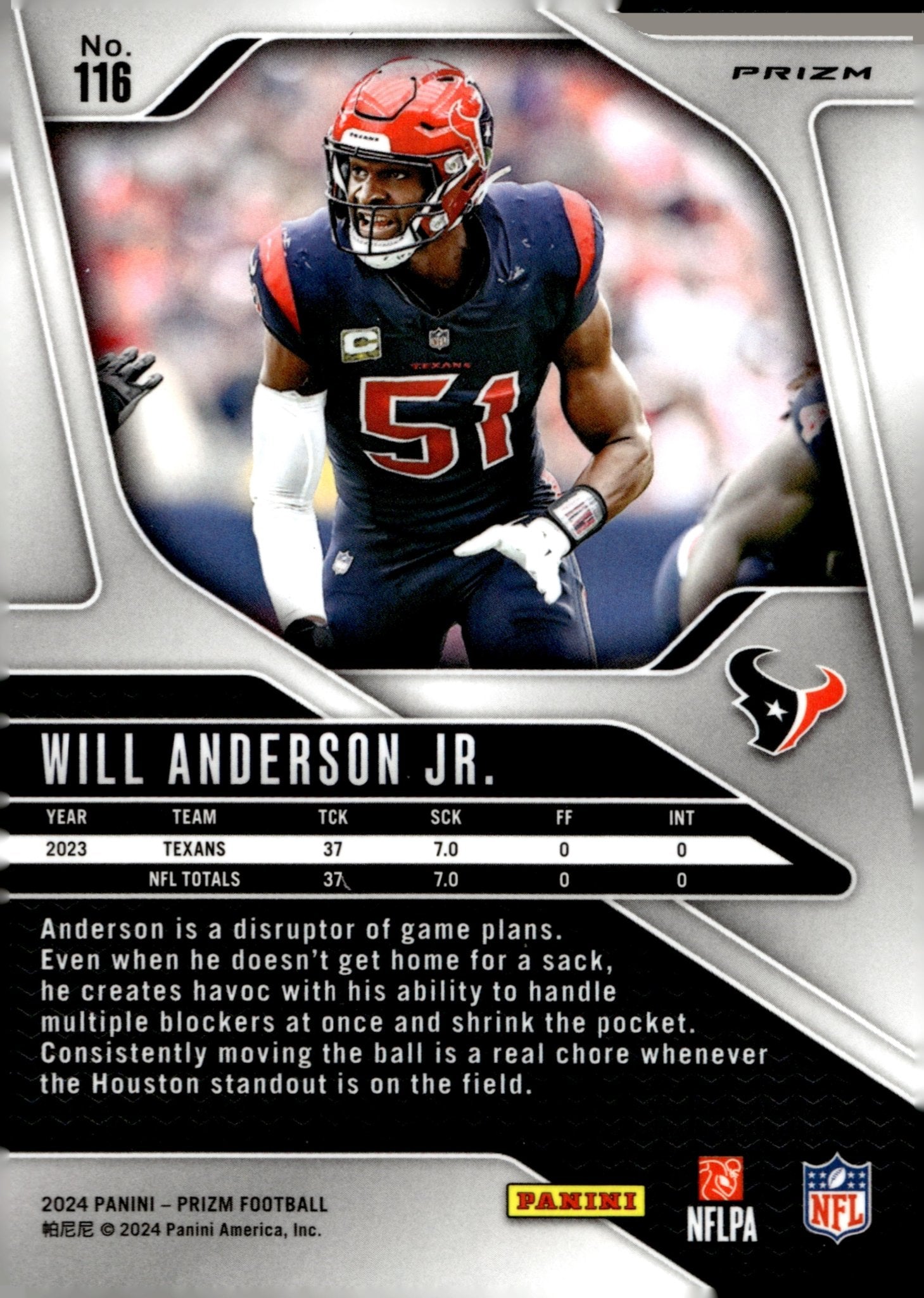 Will Anderson Jr. 2024 Panini Prizm Red White & Blue Prizm #116 #1 - Collector Store LLC