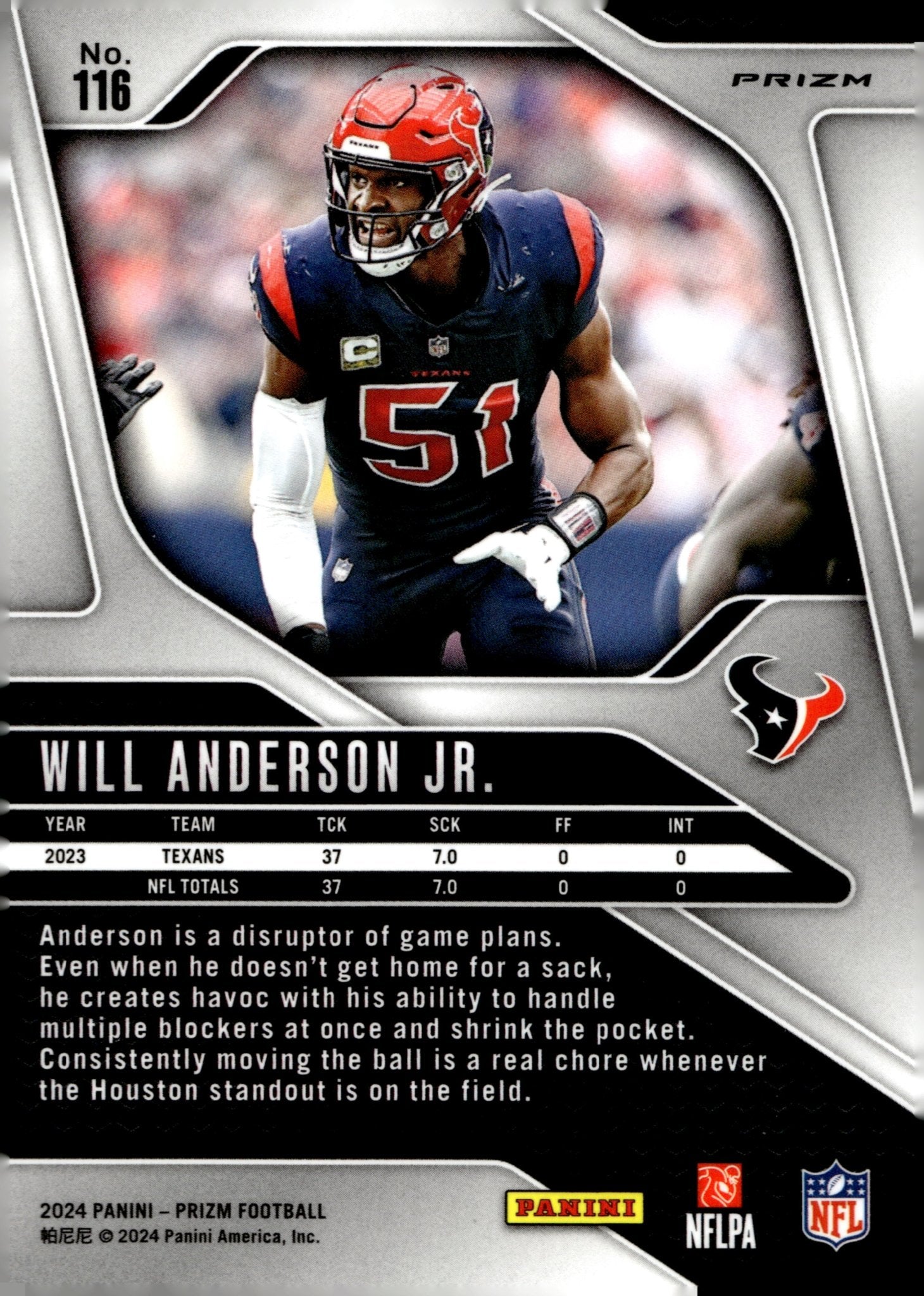 Will Anderson Jr. 2024 Panini Prizm Red White & Blue Prizm #116 #2 - Collector Store LLC