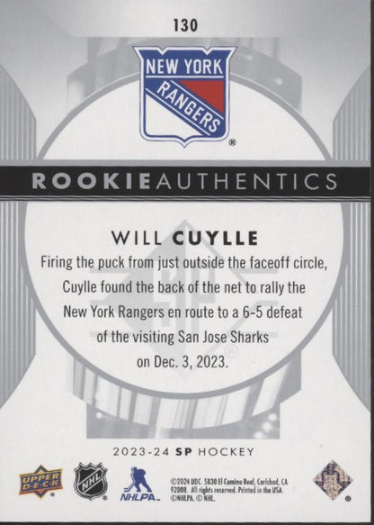 Will Cuylle 2023 - 24 Upper Deck SP Rookie Authentics RC 130 - Collector Store LLC