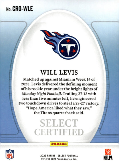 Will Levis 2023 Panini Select Certified RC #CRO - WLE - Collector Store LLC