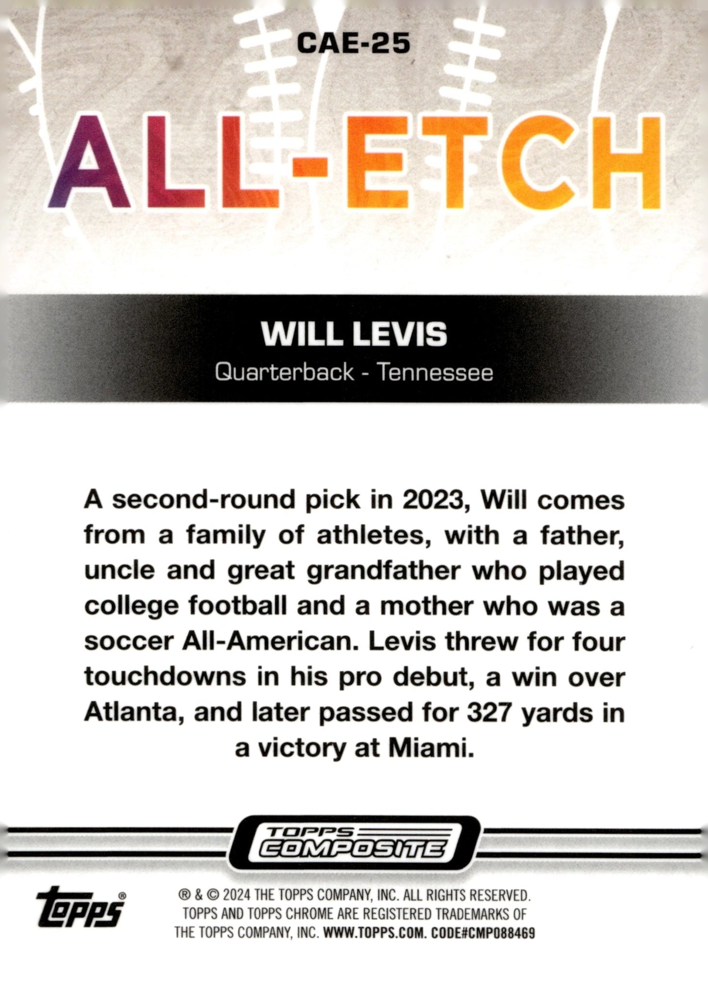 Will Levis 2023 Topps Composite Chrome All - Etch #CAE - 25 - Collector Store LLC