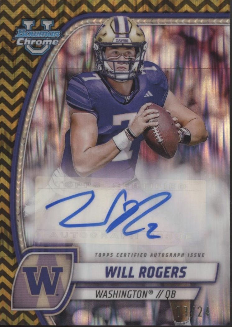 Will Rogers 2024 Bowman Chrome University Black & Gold Stealth Auto 13/24 - Collector Store LLC