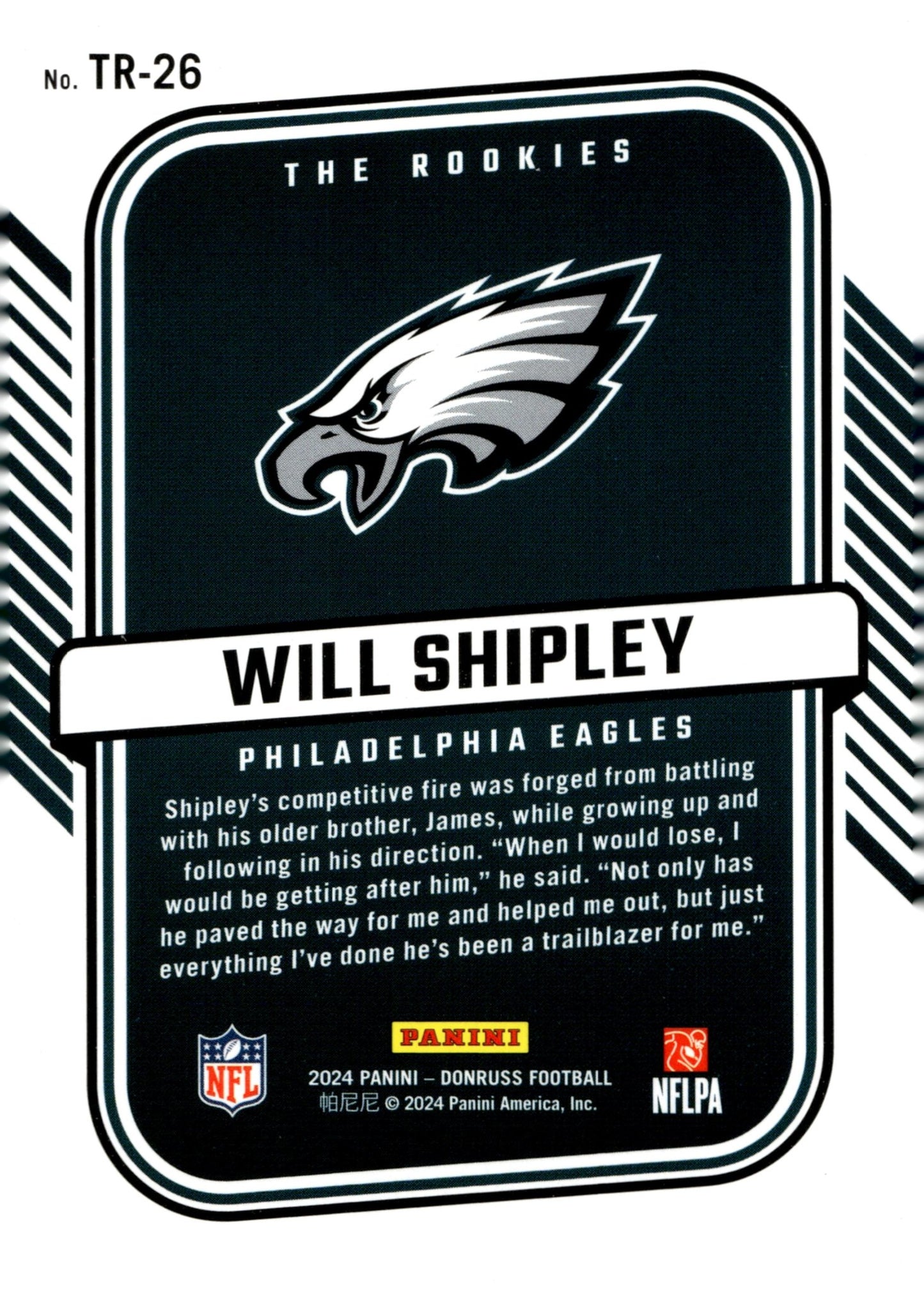 Will Shipley 2024 Panini Donruss The Rookies RC #TR - 26 - Collector Store LLC