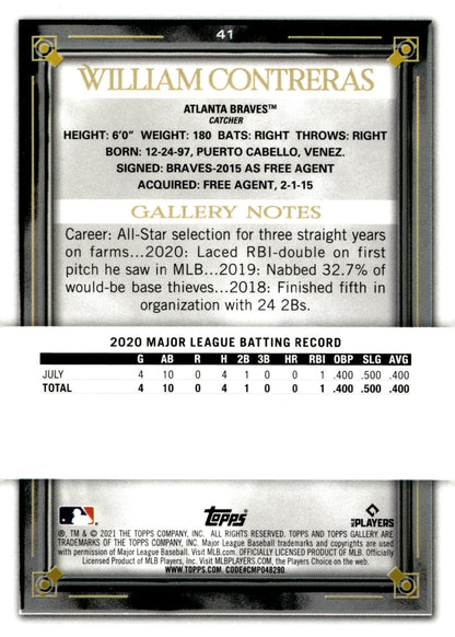 William Contreras 2021 Topps Gallery RC #41 - Collector Store LLC