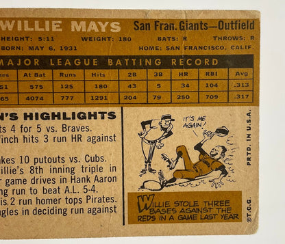 Willie Mays 1960 Topps #200 San Francisco Giants PR - Collector Store LLC