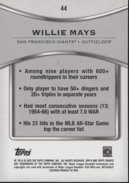 Willie Mays 2025 Topps Tribute 44 - Collector Store LLC
