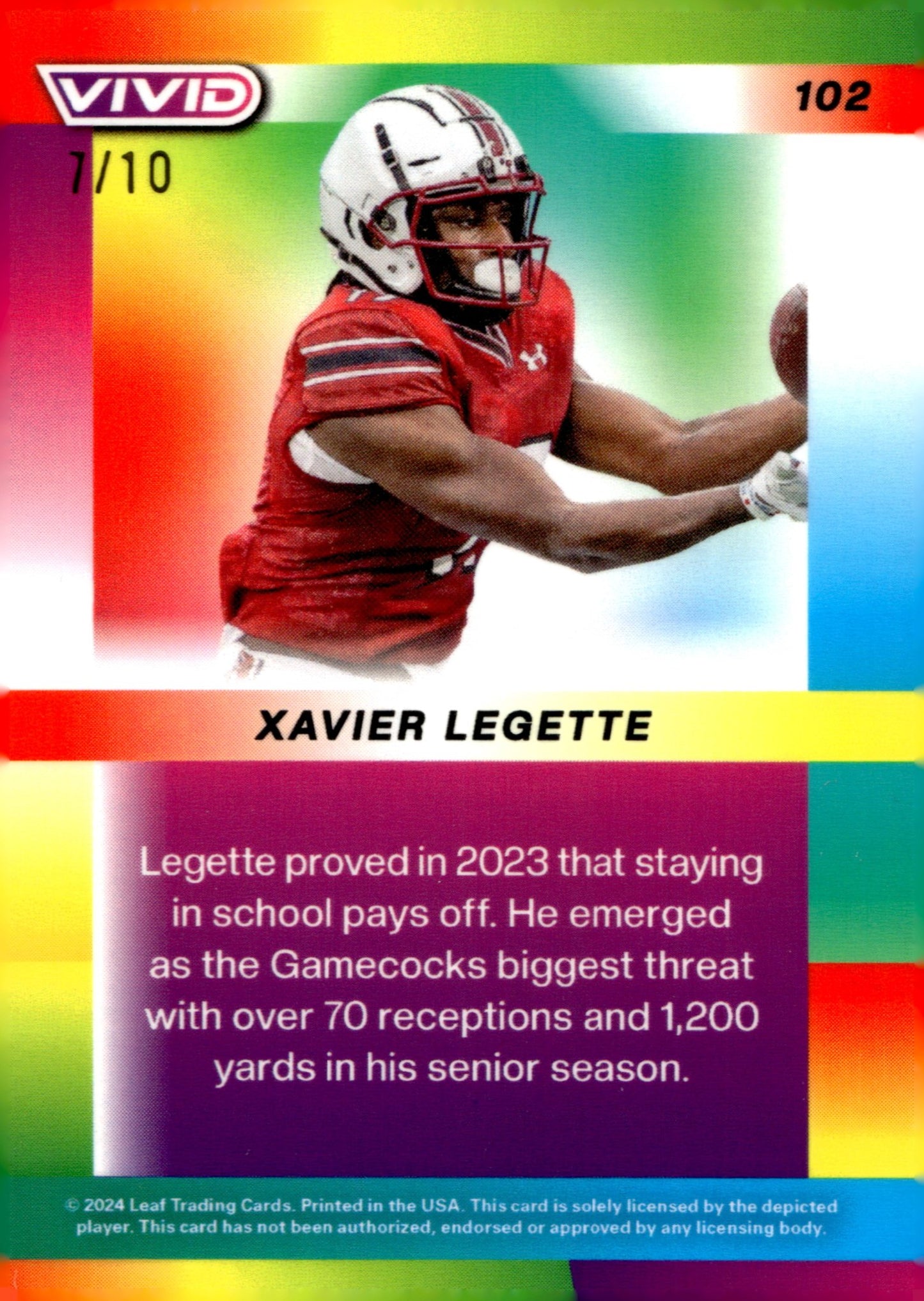 Xavier Legette 2024 Leaf Vivid Yellow Crystal Refractor 7/10 #102 - Collector Store LLC