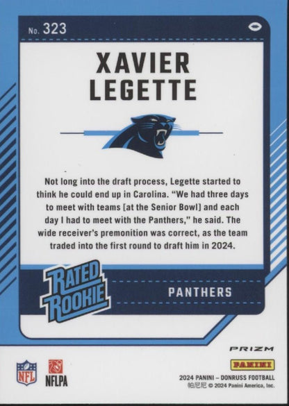 Xavier Legette 2024 Panini Donruss Optic Rated Rookie Prizm RC 323 - Collector Store LLC