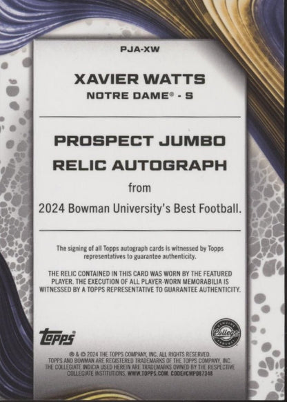 Xavier Watts 2024 Bowman University's Best Swatch Auto 16/49 #PJA - XW - Collector Store LLC