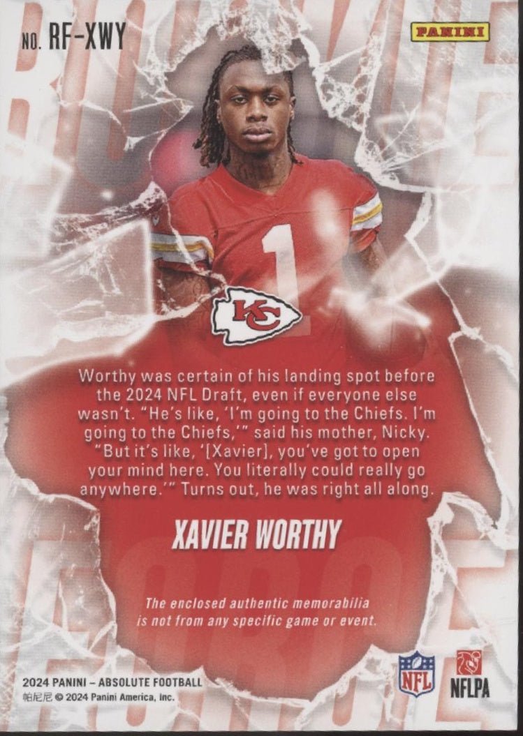 Xavier Worthy 2024 Panini Absolute Rookie Force Swatch RC #RF - XWY - Collector Store LLC