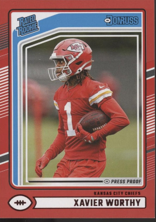 Xavier Worthy 2024 Panini Donruss Rated Rookie Press Proof Red RC 398 - Collector Store LLC