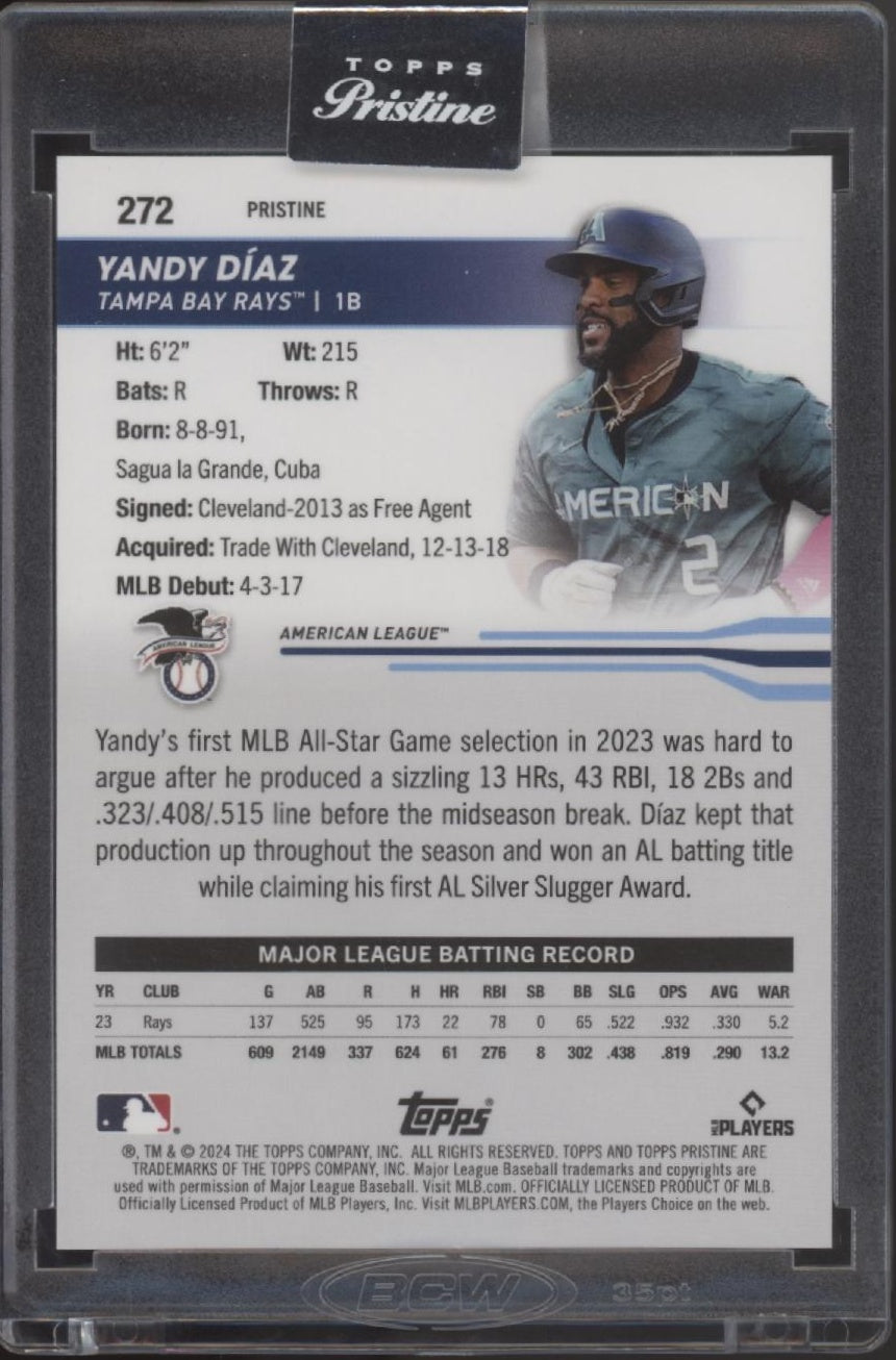 Yandy Diaz 2024 Topps Pristine Gold Pulsar Refractor 16/50 #272 - Collector Store LLC