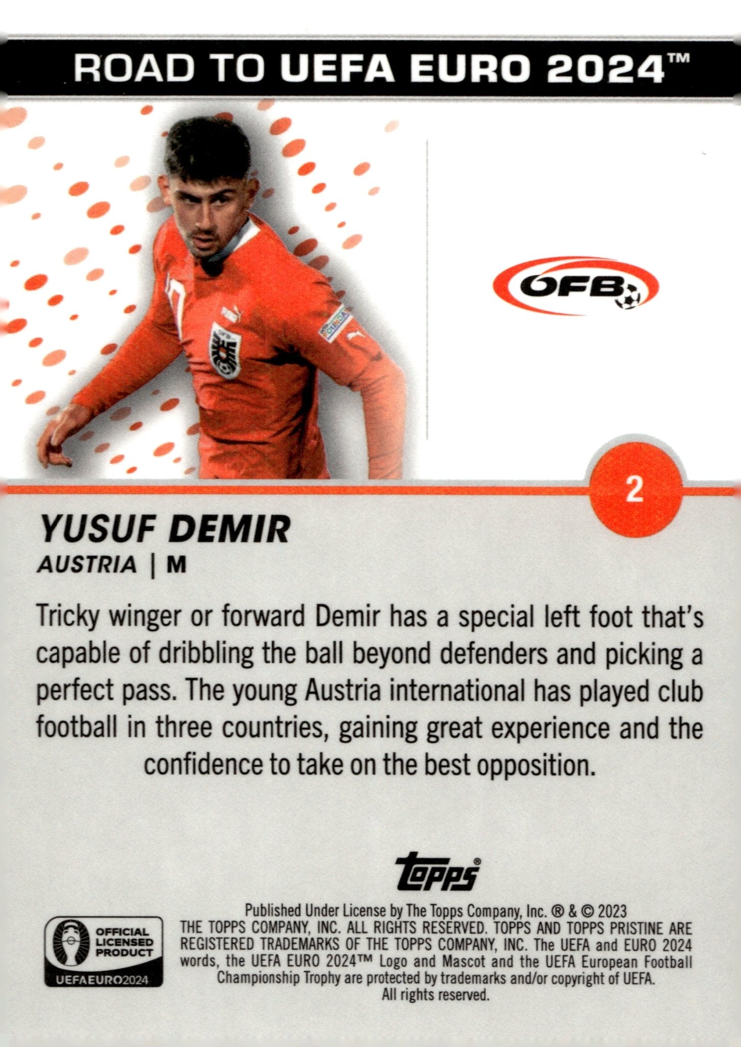 Yusuf Demir 2023 - 24 Topps Pristine Road to UEFA Euro Green Refractor 008/125 - Collector Store LLC