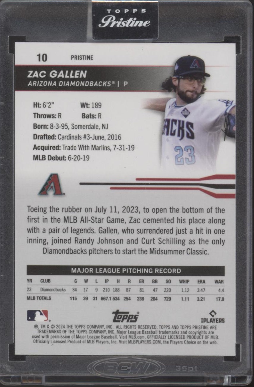 Zac Gallen 2024 Topps Pristine Purple Pulsar Refractor 01/99 #10 - Collector Store LLC