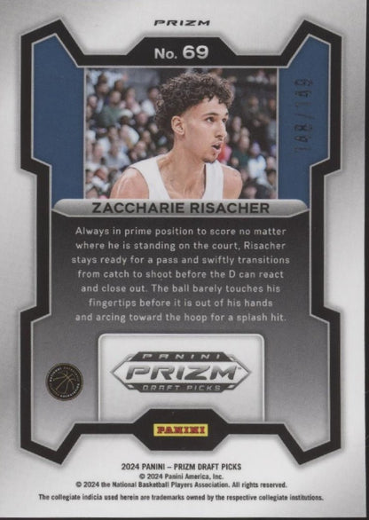 Zaccharie Risacher 2024 Panini Prizm Draft Picks Blue Ray Wave Prizm RC 148/149 - Collector Store LLC