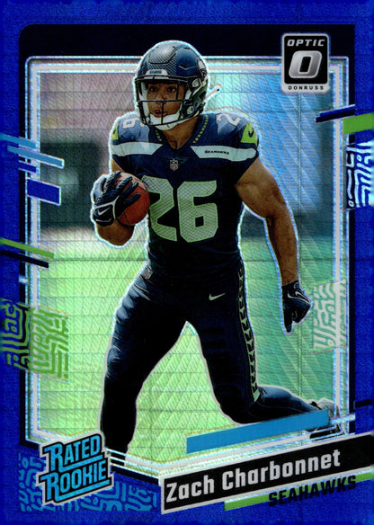 Zach Charbonnet 2023 Panini Donruss Optic Rated Rookie Blue Prism Prizm RC #294 - Collector Store LLC