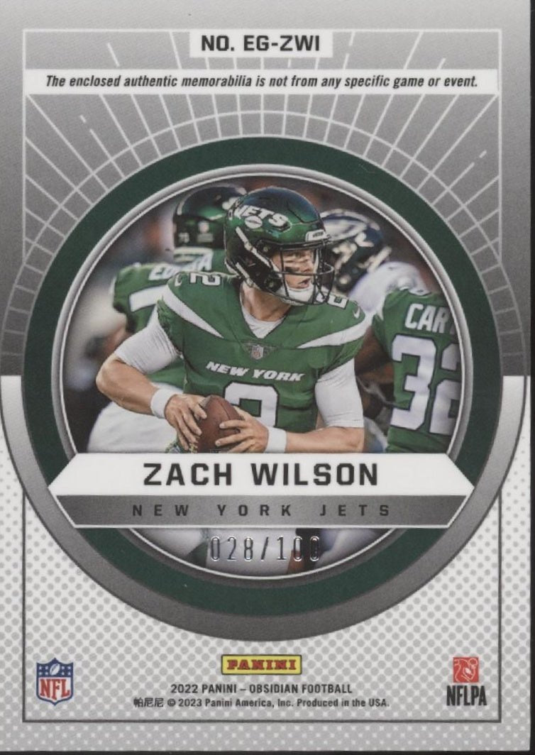 Zach Wilson 2022 Panini Obsidian Equinox Gear Swatch 028/100 #EG - ZWI - Collector Store LLC