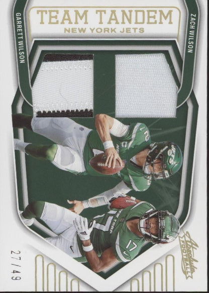 Zach Wilson / Garrett Wilson 2022 Panini Absolute Team Tandem Dual Swatch 27/49 - Collector Store LLC