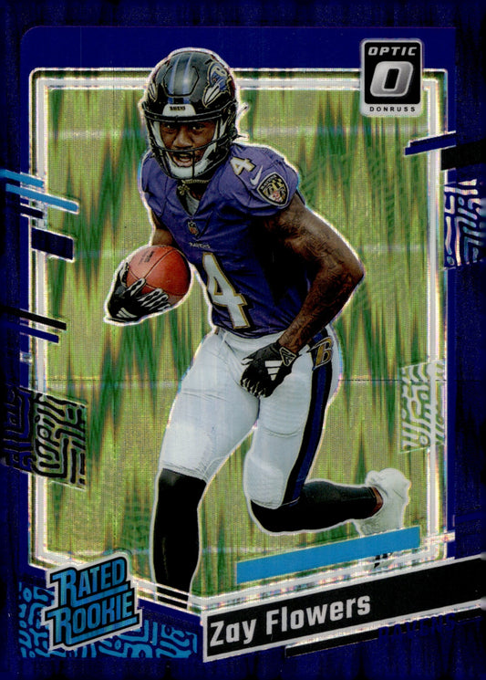 Zay Flowers 2023 Panini Donruss Optic Rated Rookie Purple Shimmer Prizm #210 - Collector Store LLC