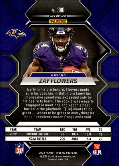 Zay Flowers 2023 Panini Mosaic Gold Prizm RC #380 - Collector Store LLC